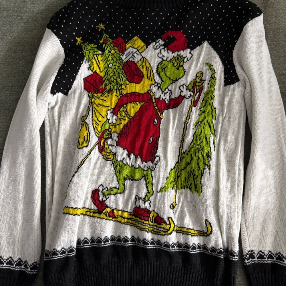 Festive Black and White Grinch Kids Sweater